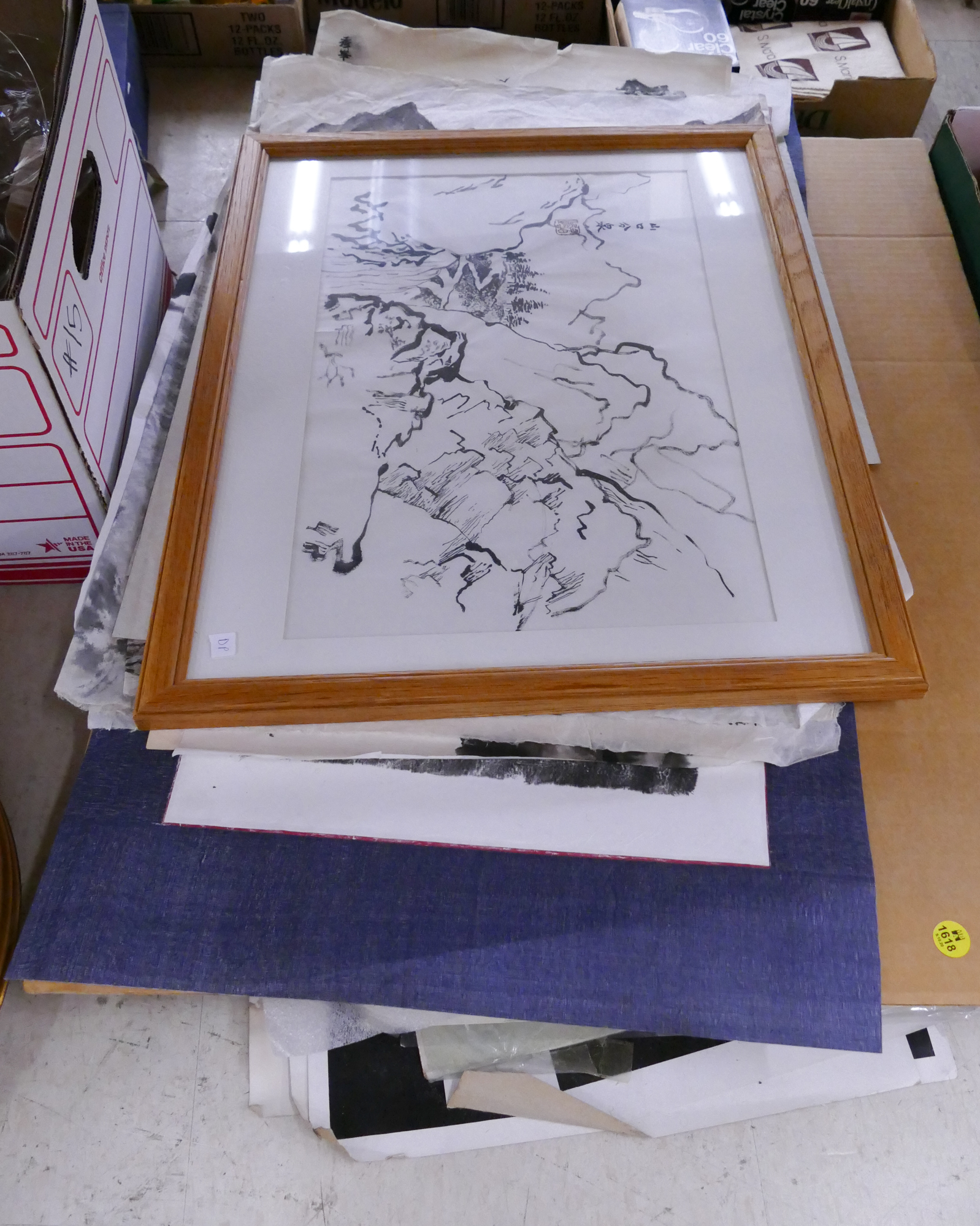 Appraisal: Stack Asian Sumi Paintings and Prints