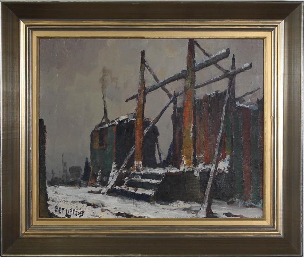 Appraisal: PIET LIPPENS Belgium - oil on canvas caravan in snow