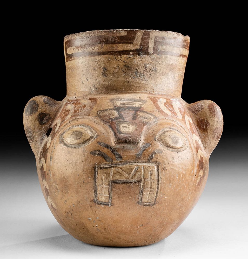 Appraisal: Huari Polychrome Feline Portrait Vessel Pre-Columbian Peru Huari Wari culture