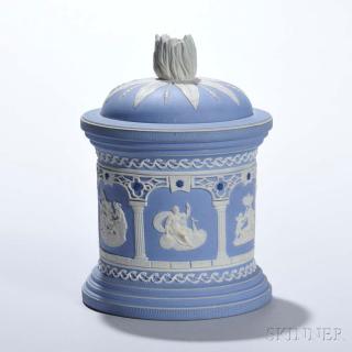 Appraisal: Adams and Bromley Light Blue Jasper Dip Tobacco Jar and