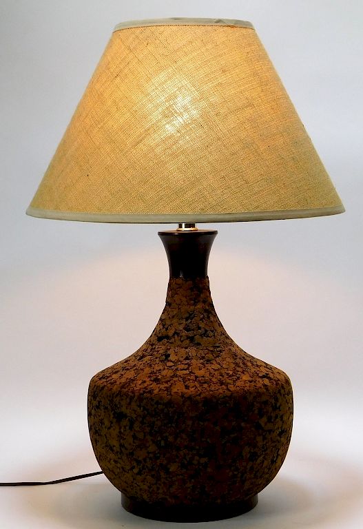 Appraisal: C Modern Cork Teakwood Table Lamp United States Circa Vase