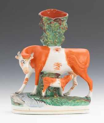 Appraisal: A Large Cow and Calf Spill Vase Modeled with the