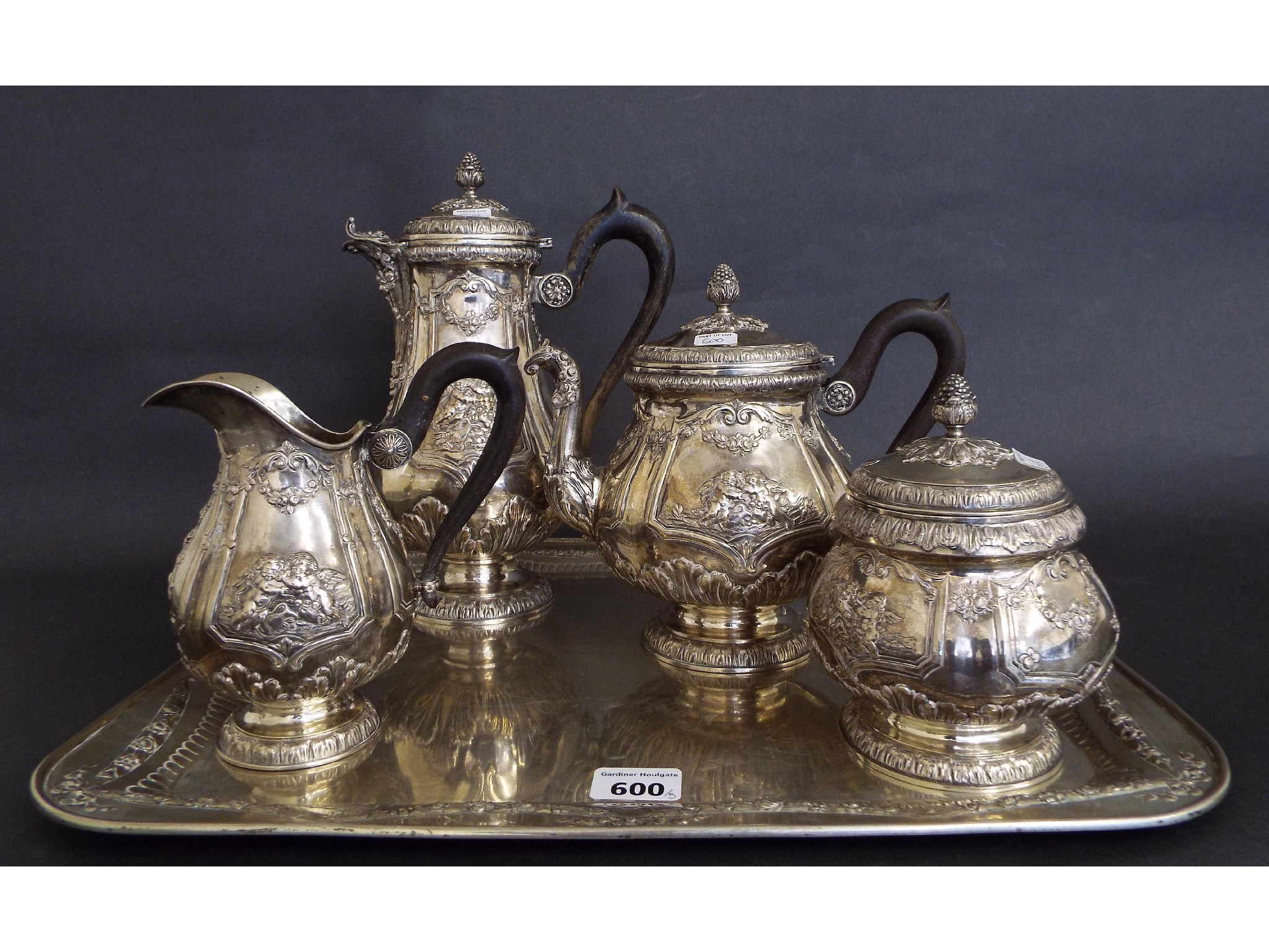 Appraisal: Four piece German Hanau silver tea service comprising teapot water