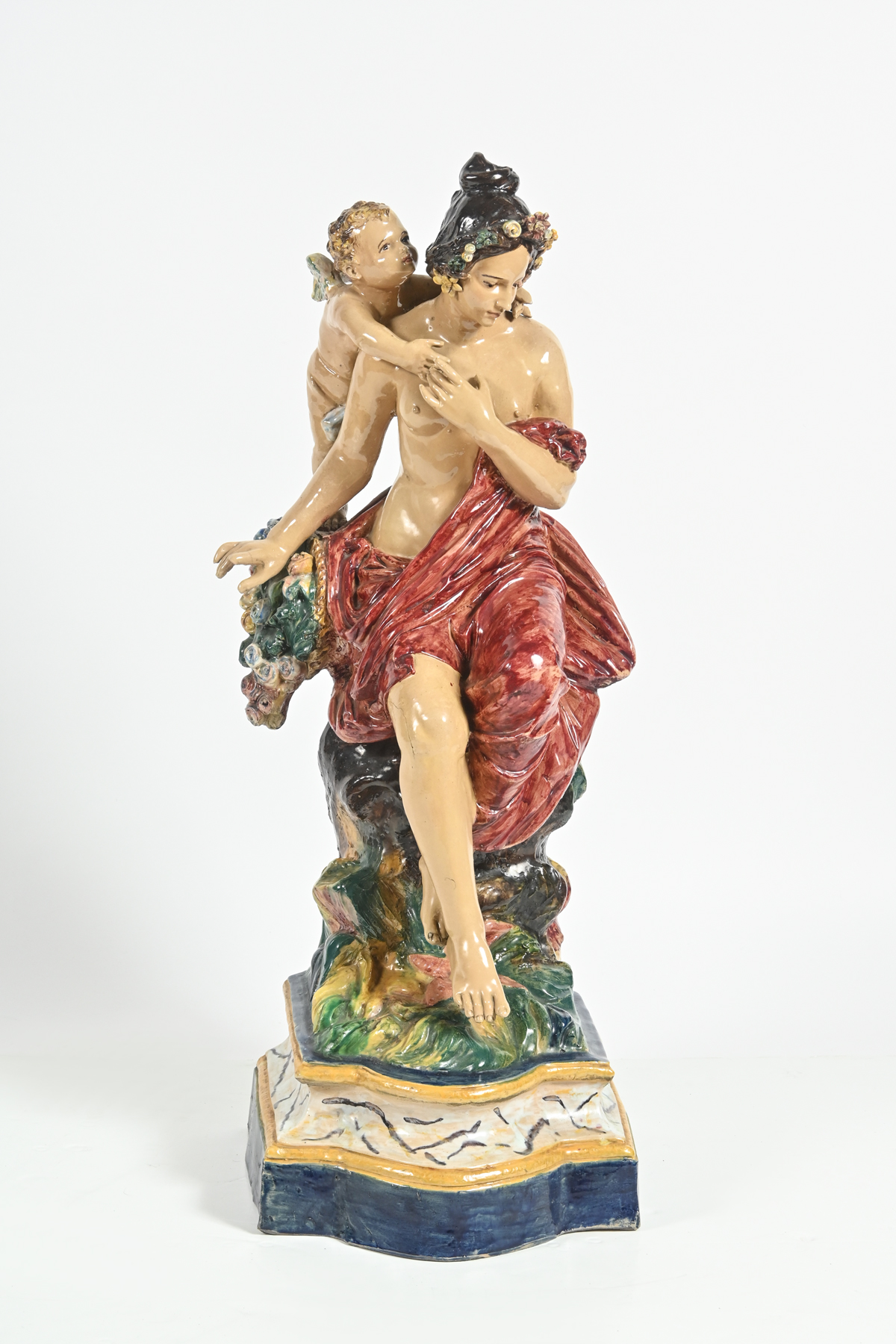 Appraisal: LARGE MAJOLICA MOTHER AND CHILD SCULPTURE Sculpted Semi-Nude female with