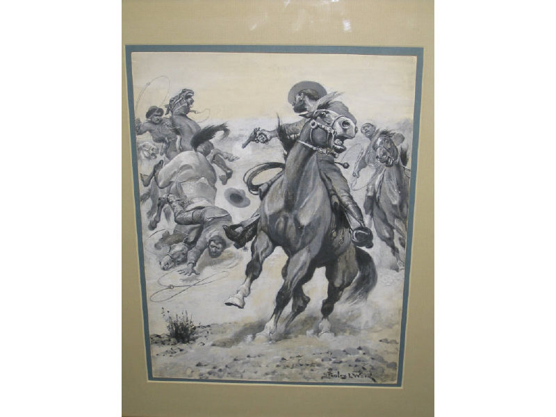 Appraisal: STANLEY L WOOD BRITISH - Gunfight with horses and riders