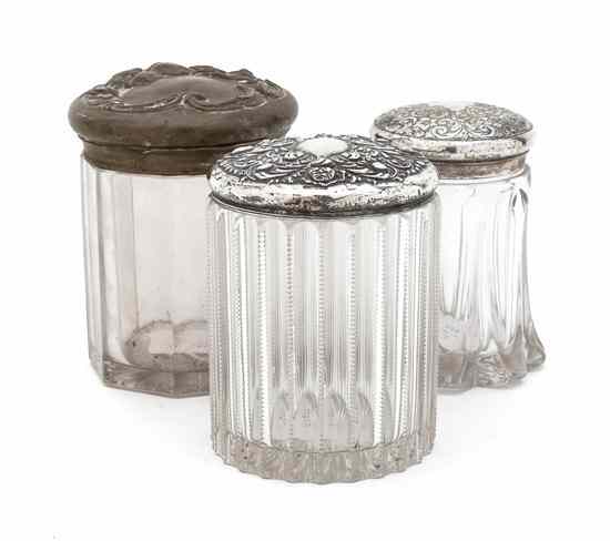 Appraisal: A Group of Silver Mounted Cut Glass Canisters each of