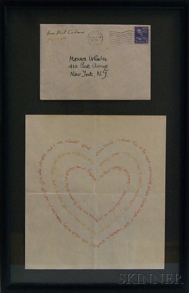 Appraisal: Paul Cadmus American - Untitled Heart Correspondence and Envelope Correspondence