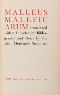 Appraisal: Witchcraft Summer Montague trans Malleus Maleficarum Bungay John Rodker Limited