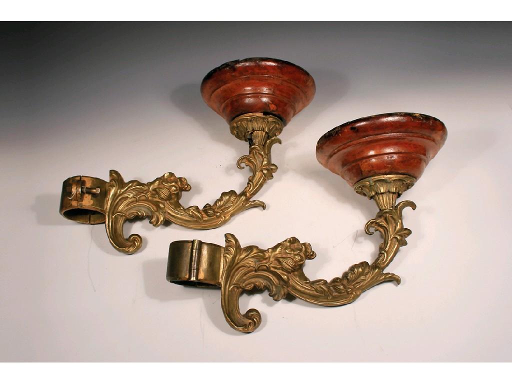 Appraisal: A PAIR OF GILT BRONZE WALL BRACKETS with turned dished