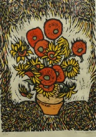 Appraisal: Bruce Goold Bruce Goold born Sunflowers coloured woodblock print signed