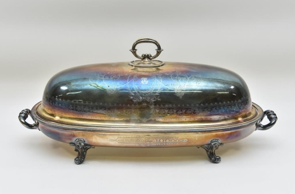 Appraisal: Large English silver plated domed fish server signed G R