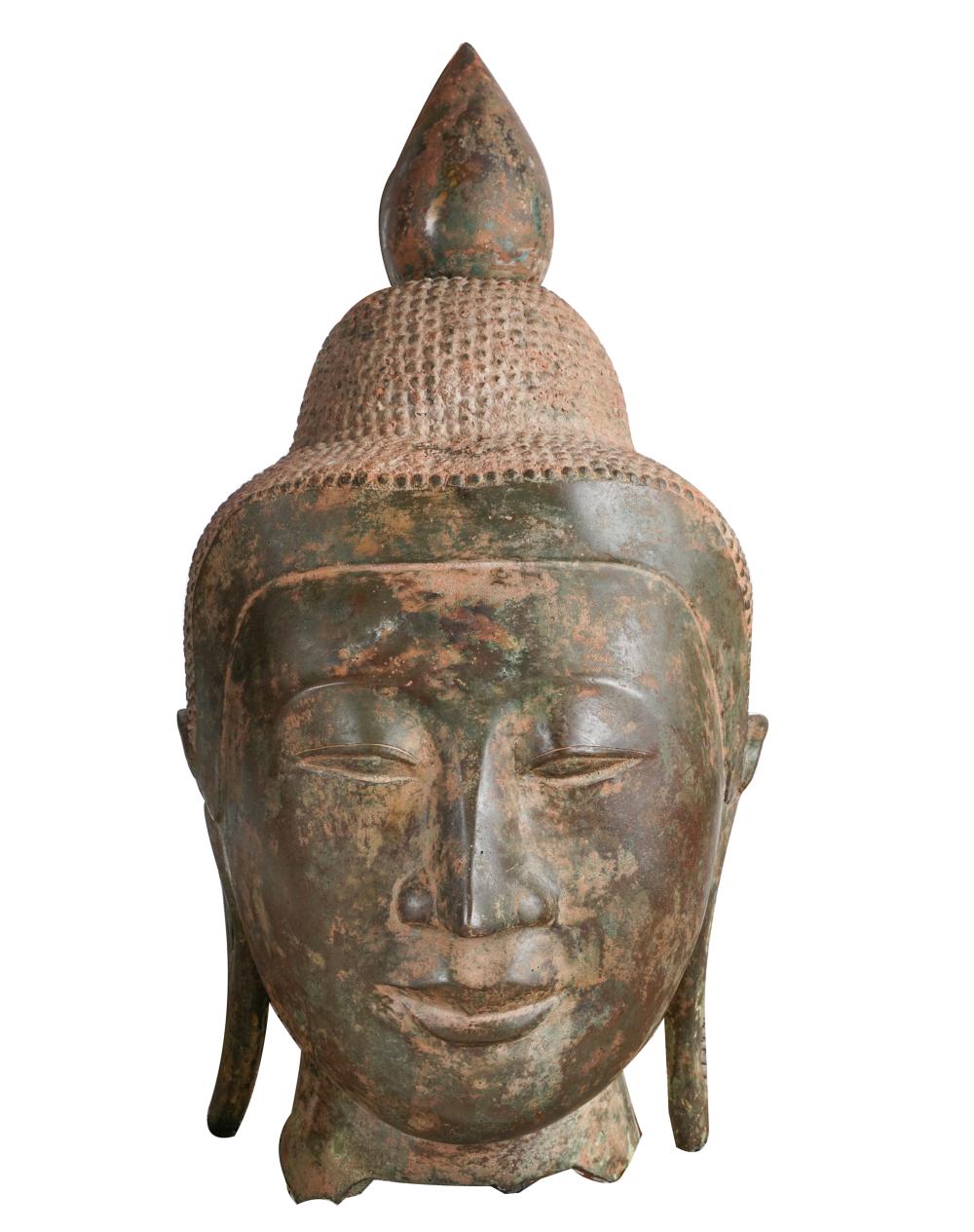 Appraisal: LARGE BRONZE BUDDHAcement-lined with attached metal rod with detachable crown