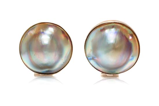 Appraisal: Sale Lot A Pair of Sterling Silver Blister Pearl Earclips