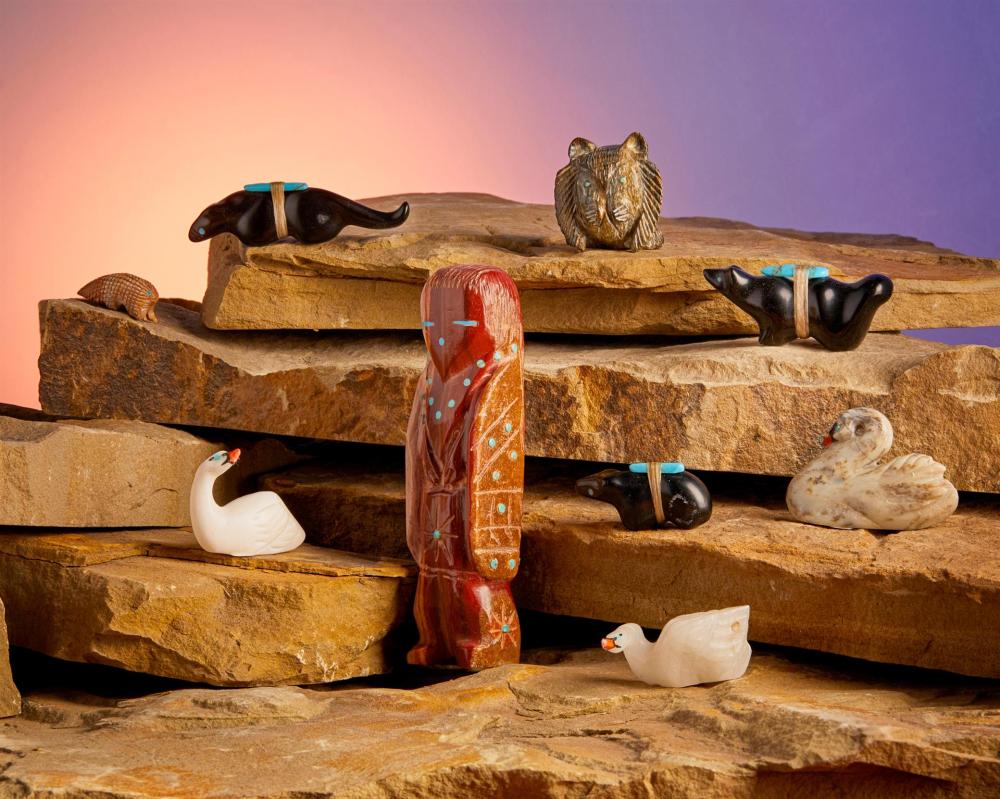 Appraisal: A group of Zuni stone fetish animals Late th st