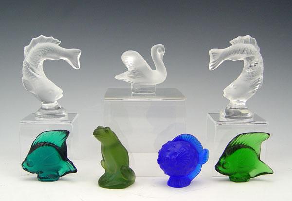 Appraisal: COLLECTION OF LALIQUE FISH FROGS SWAN To include Blue puffer