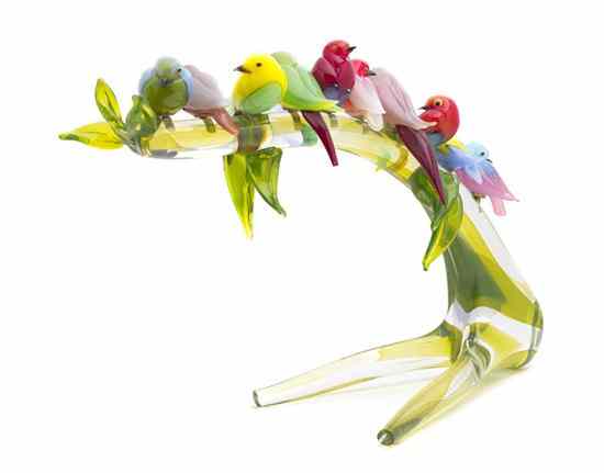 Appraisal: A Murano Glass Sculpture depicting ten birds of various colors