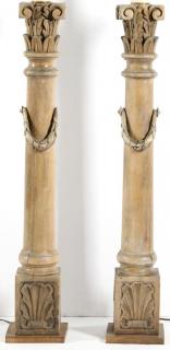 Appraisal: Pair of Carved Wood Corinthian Column Floor Lamps Column H