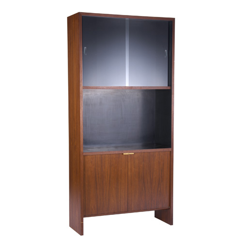 Appraisal: VLADIMIR KAGAN Walnut veneer and black laminate display cabinet with