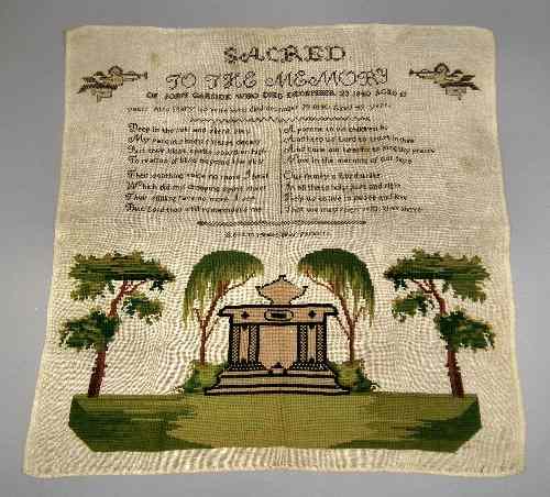 Appraisal: An early Victorian needlework ''In Memoriam'' sampler worded ''Sacred to