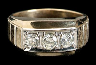 Appraisal: Man's diamond gold ring three round brilliant-cut diamonds total estimated