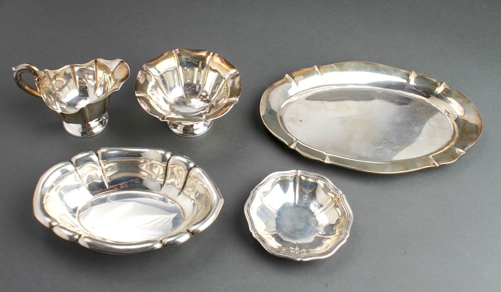 Appraisal: Continental Silver Small Trays Dishes Creamer Group of five Continental