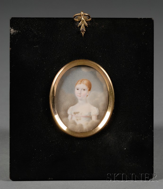 Appraisal: Portrait Miniature of a Red-haired Girl French school signed and