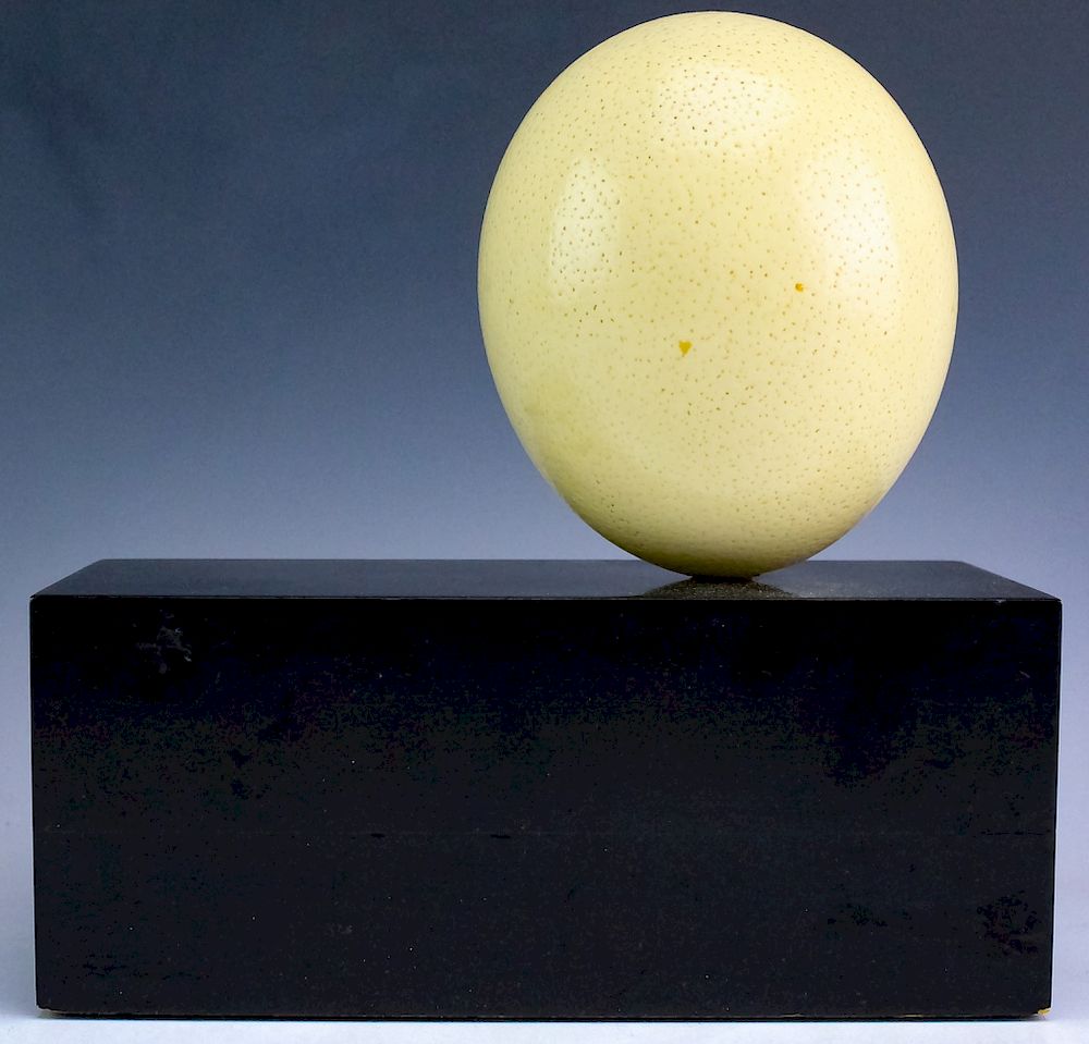 Appraisal: Modernist Ostrich Egg with Wood Base DAMONE ESTATE Modernist sculpture