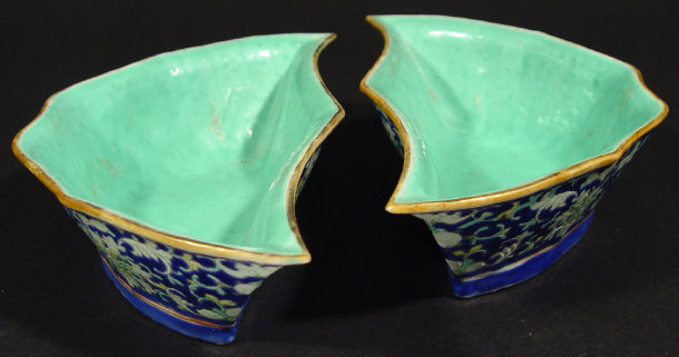 Appraisal: Two oriental crescent shaped porcelain dishes enamelled with yellow and