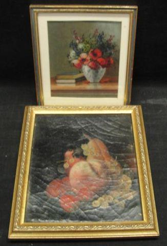 Appraisal: Small Oil Still Life Paintings behind glass and signed lower