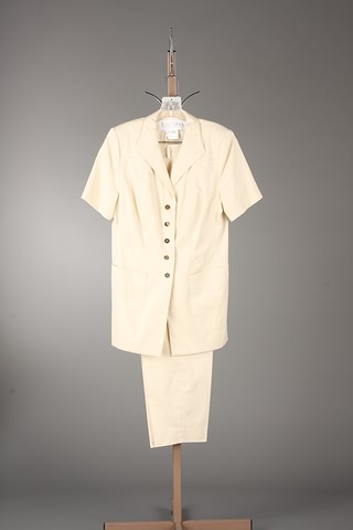 Appraisal: Escada piece beige rayon slacks suit with faux wood buttons