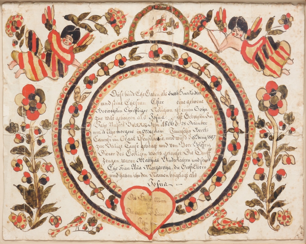 Appraisal: FRAKTUR BY THE FLYING ANGEL FRAKTUR Watercolor and ink on