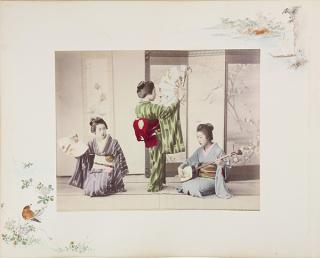 Appraisal: Photograph Genre Scene Geishas Playing Shamisen and Dancing Japanese School