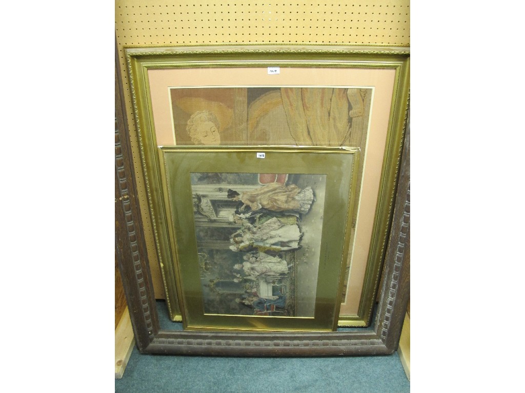 Appraisal: Embroidered picture in gilt frame and similar print