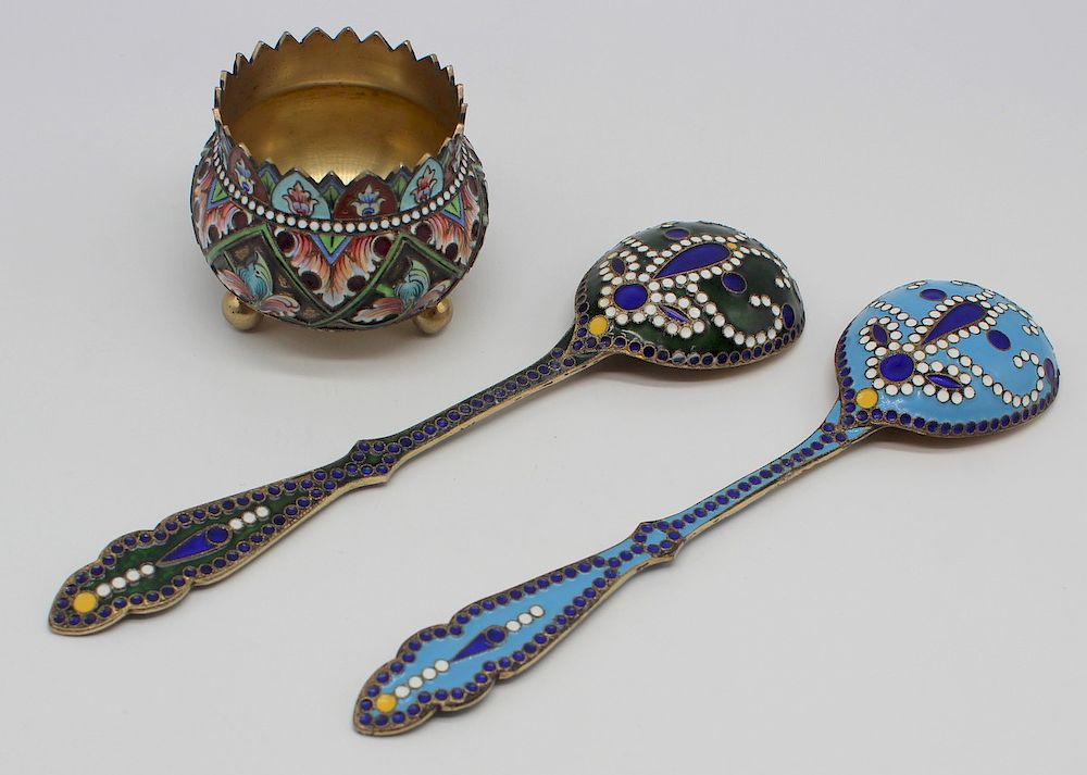 Appraisal: SILVER Grouping of Russian Enamelled Silver Includes an early th