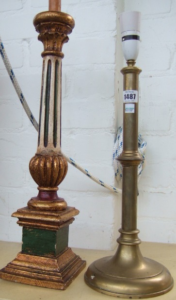 Appraisal: A th century turned brass candle stick converted to a