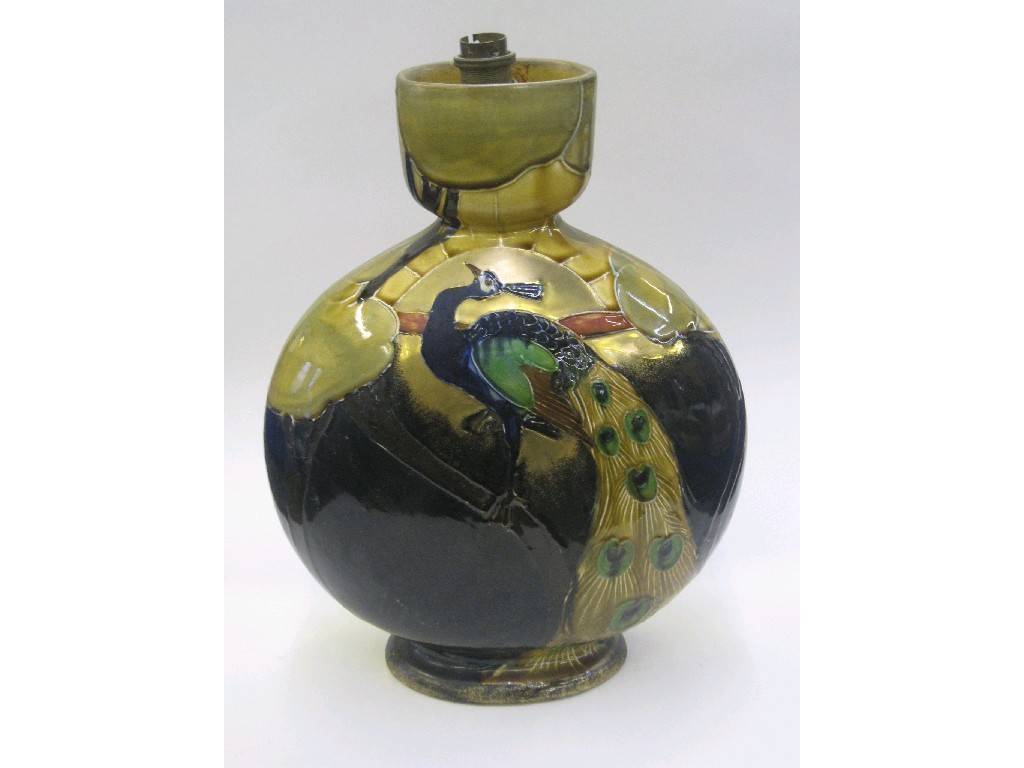 Appraisal: Thomas Forester Pheonix Ware moon vase decorated with a peacock