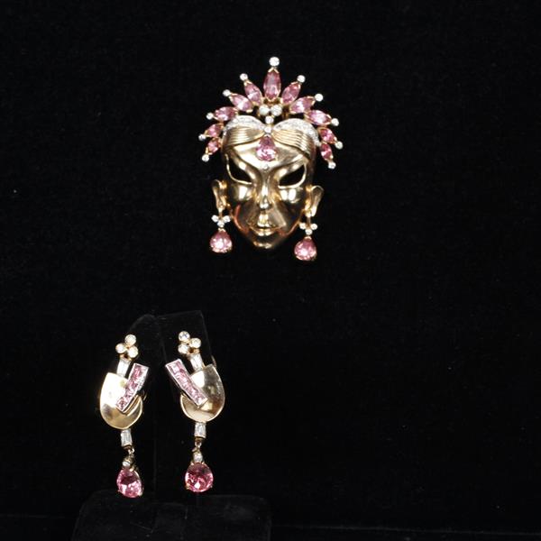 Appraisal: Mazer Tribal Mask Fur Clip Clip on Earrings with pink