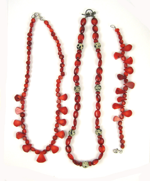 Appraisal: THREE ARTICLES OF CORAL JEWELRY including a - inch necklace