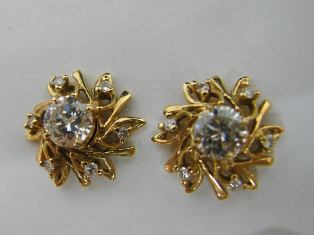 Appraisal: Pair of K yellow gold diamond stud earrings approximately ct