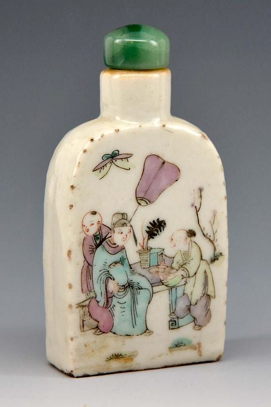 Appraisal: Chinese porcelain snuff bottle painted scenes Chinese porcelain snuff bottle