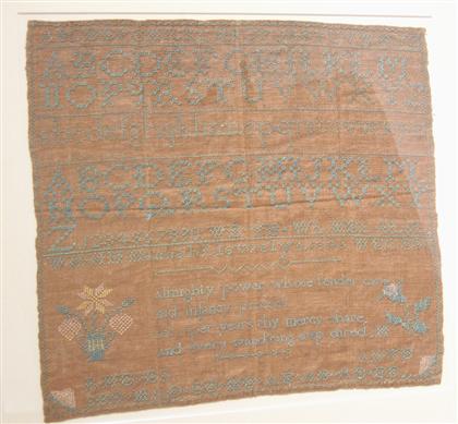 Appraisal: Needleworked sampler hannah llewelyn ca H in W in sight