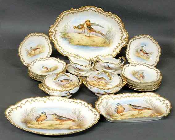 Appraisal: Partial ornithological china service by Limoges France late th c