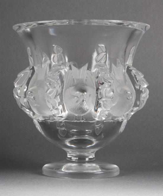 Appraisal: Lalique partial frosted glass ''Dampierre'' vase etched marked underneath ''CRISTOL