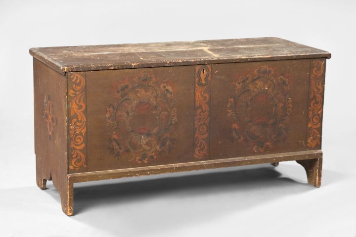 Appraisal: Continental Polychromed Pine Six-Board Blanket Chest first quarter th century