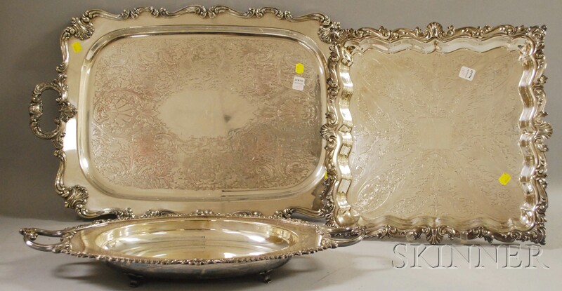 Appraisal: Three Large Silver-plated Serving Trays lg to in including handles