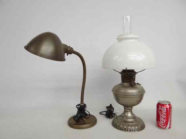 Appraisal: Lot including goose neck desk lamp along with electrified oil