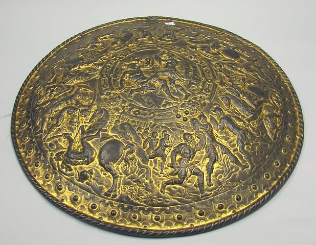 Appraisal: Heavy gilded iron Greek Style shield with raised design