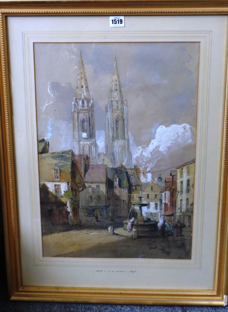 Appraisal: John Skinner Prout - A French Cathedral town watercolour cm