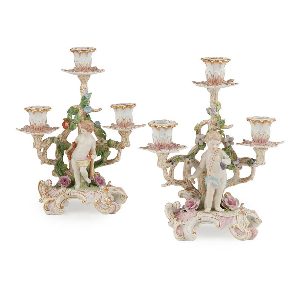 Appraisal: PAIR OF KPM PORCELAIN THREE-LIGHT CANDELABRA TH CENTURY with central