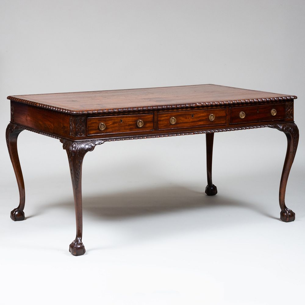 Appraisal: George III Mahogany Double-Sided Writing Table Probably Irish Fitted with